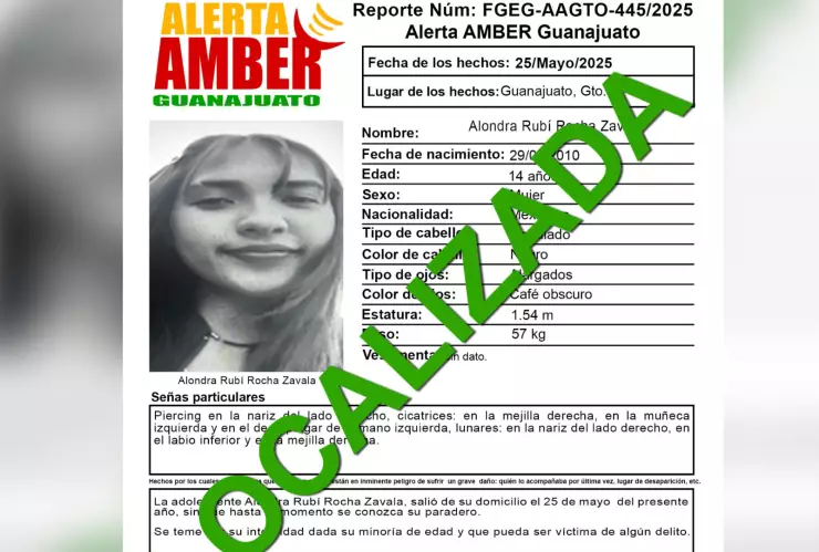 Localizan a Alondra Rubí Rocha Zavala