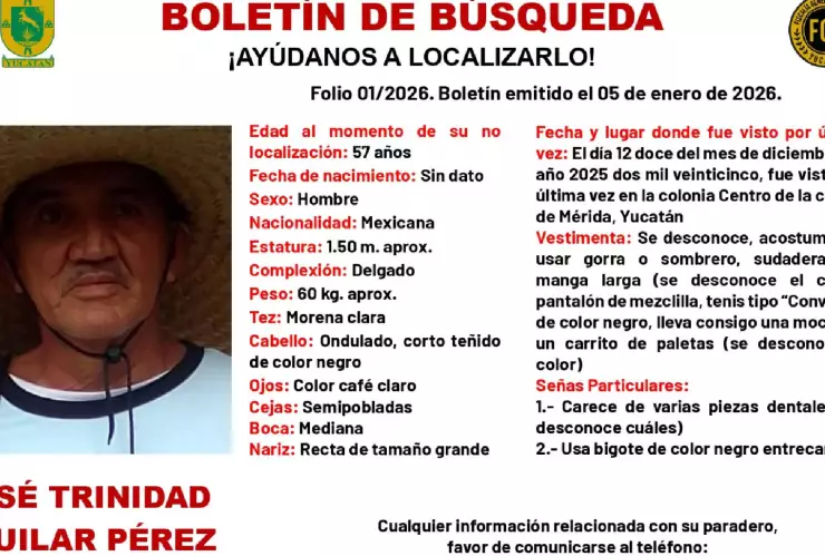 Desaparece HOMBRE de 57 años de edad en el centro de Mérida; piden ayuda para su localización