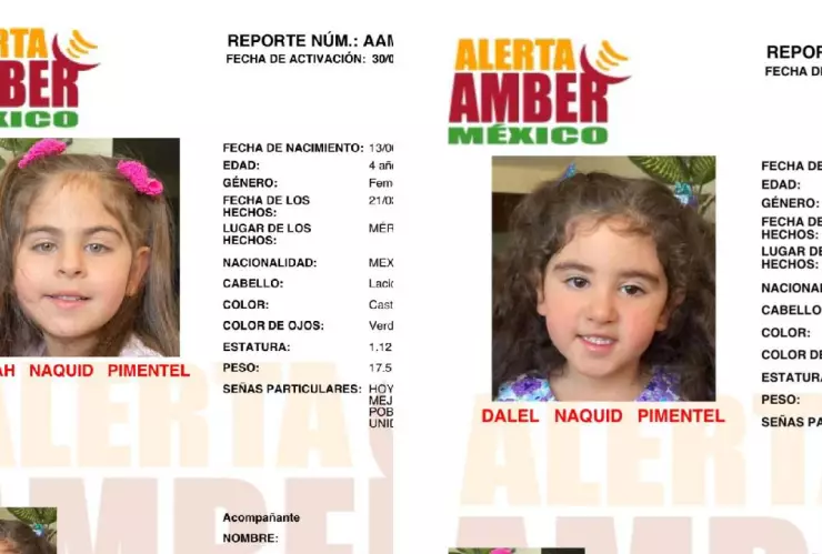 Alerta Amber en Yucatán_ Desaparecen las hermanas Farah y Dalel, de 4 años cada una y piden ayuda para su localización