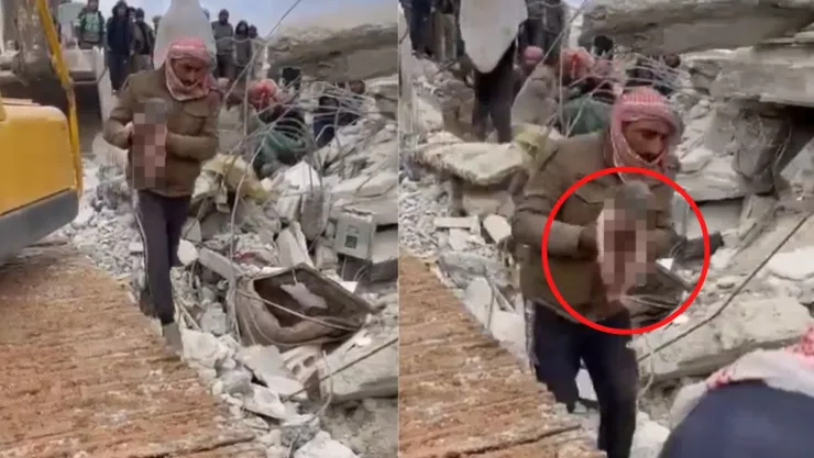 VIDEO Mujer da a luz bajo escombros del terremoto en Siria