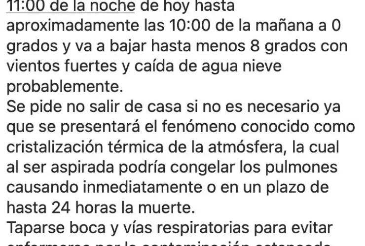 El falso fenómeno de la cristalización térmica de la atmósfera.