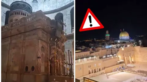 Un video registró el momento en que sonaron alarmas dentro del templo cristiano más emblemático de Jerusalén