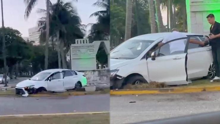 ¿Qué pasó en la Zona Hotelera de Cancún? Accidente sorprende a varios; un auto terminó en el camellón del km 5