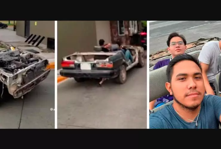 Estudiantes se viralizan por pasear en auto chatarra en Ciudad Victoria