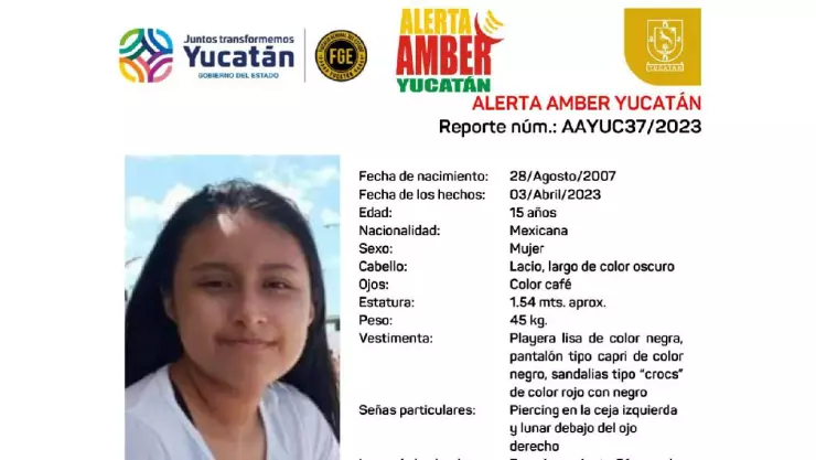 Activan Alerta Amber por adolescente desaparecida en Yucatán