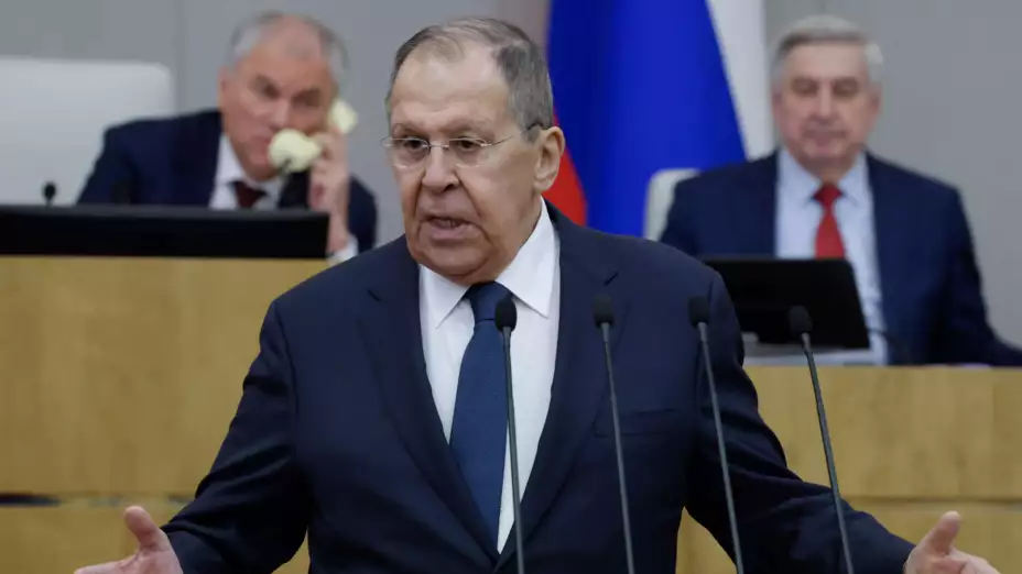 El canciller ruso, Seguéi Lavrov, durante un discurso en Moscú.