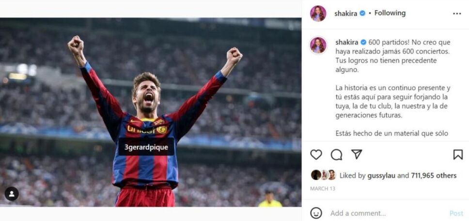 Pique celebra 600 goles en el Barcelona sin Shakira