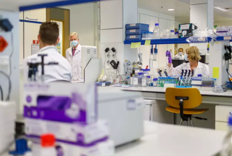 King Philippe Of Belgium Visits The Seat And Lab Of Candidate Vaccine Against Covid-19 Developer Janssen Pharmaceutica In Beerse