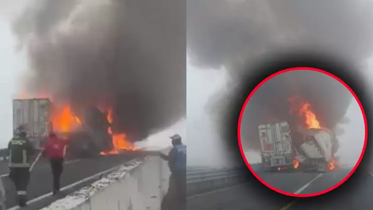 VIDEO: "¡No veo!” Grita chofer de tráiler tras explosión provocada por accidente en carretera