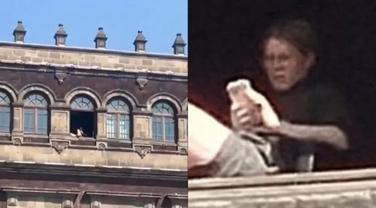Video de mujer tomando sol en Palacio Nacional.