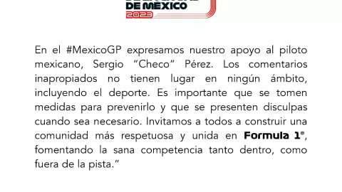 Checo Pérez recibe el apoyo del GP de México ante la Fórmula 1 tras los comentarios de Helmut Marko
