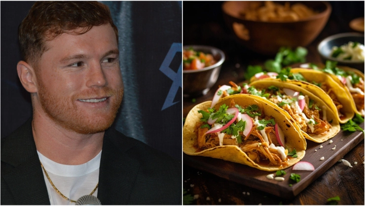 Canelo Álvarez junto a tacos mexicanos