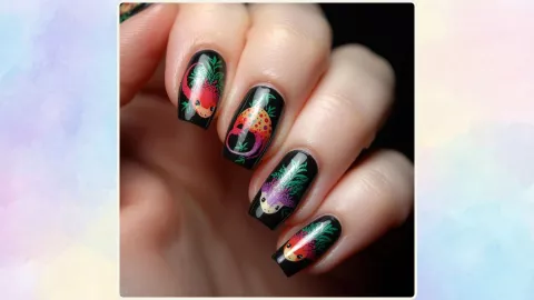Uñas multicolor con ajolotes