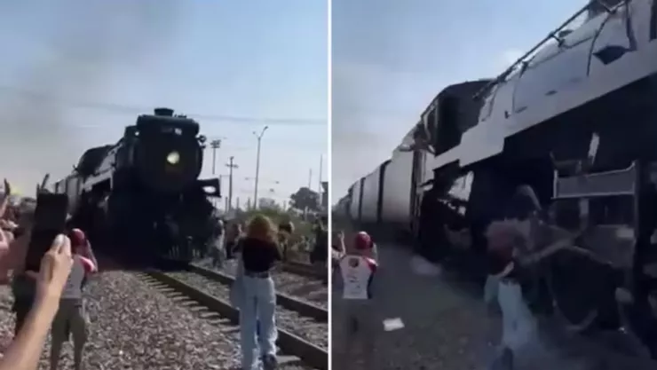 VIDEO ¡Casi! Mujer se salva de ser arrollada por la locomotora de vapor La emperatriz