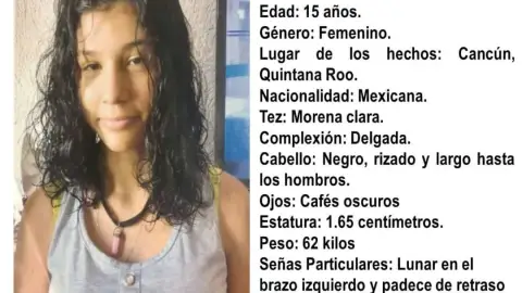 Ficha de búsqueda de menor de 15 años desaparecida en Cancún