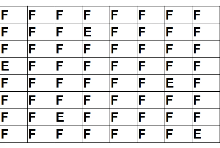 Acertijo visual cuadrícula con F y E