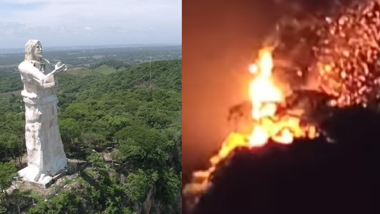 Cristo Pescador se incendia por rayo en Chiapas