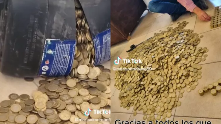 VIDEO Familia ahorra monedas de 10 pesos durante 3 años