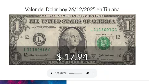 Conoce el precio del dólar hoy en Tijuana durante la jornada de este viernes 26 de diciembre de 2025