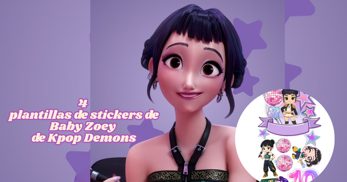 4 plantillas de stickers descargables de Baby Zoey de Kpop Demons Hunters para decorar la funda de tu celular