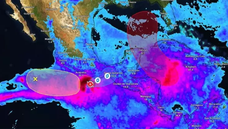 Tormenta tropical John, se localiza a 200 km al sur de Punta Maldonado, Gro., y a 250 al oeste-suroeste de Puerto Ángel, Oax.