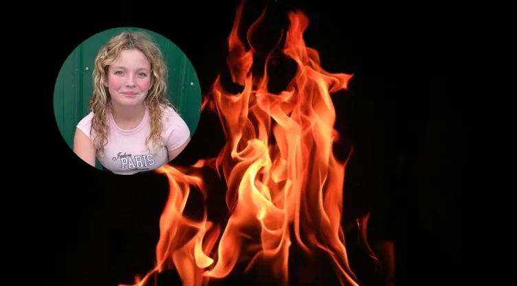 Imagen de un incendio y de la foto de Jerilynn Brown.