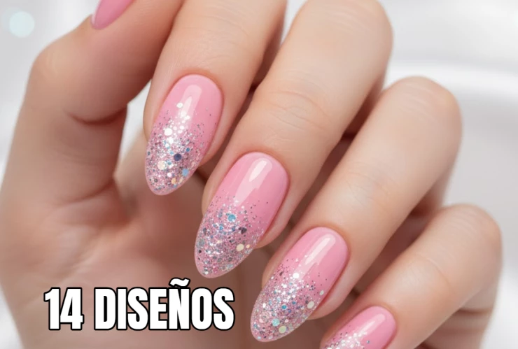 14 diseños de uñas rosas con brillos que te harán ver espectacular en cualquier ocasión