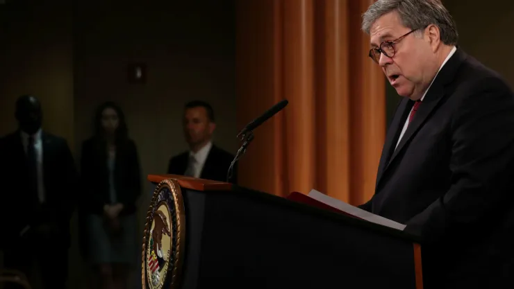 El Fiscal General de los Estados Unidos, William Barr, habla sobre la publicación del informe Mueller en el Departamento de Justicia de Washington. Imagen, Reuters.