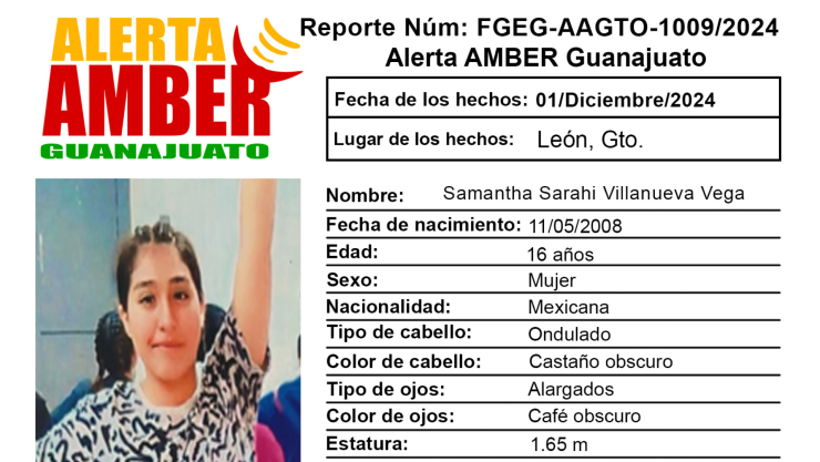 Activación de la Alerta Amber Guanajuato de la adolescente Samantha Sarahi Villanueva Vega de 16 años, León, Guanajuato (1).png