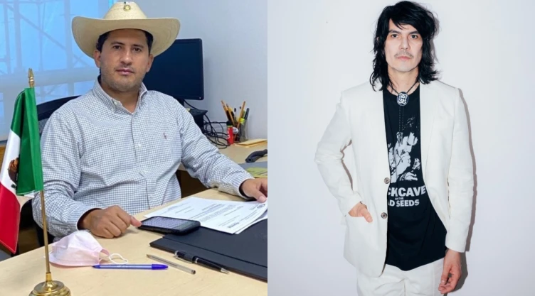 Fotos de Carlos Manzo, alcalde de Uruapan, y del cantante Vicente Jáuregui.