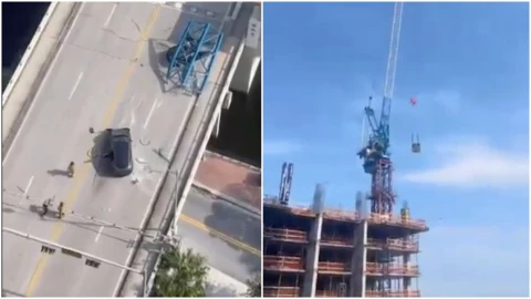 Una gr&uacute;a se desprendi&oacute; y cay&oacute; sobre un auto en Fort Lauderdale