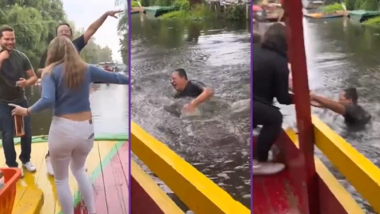 Hombre se cae en chinampa en Xochimilco bailando el tucanazo