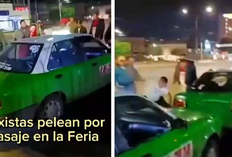 Taxistas pelean por pasaje afuera de la Feria de Leon
