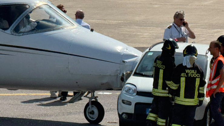 Revelan nuevas imágenes del choque entre un avión y un auto en Milán