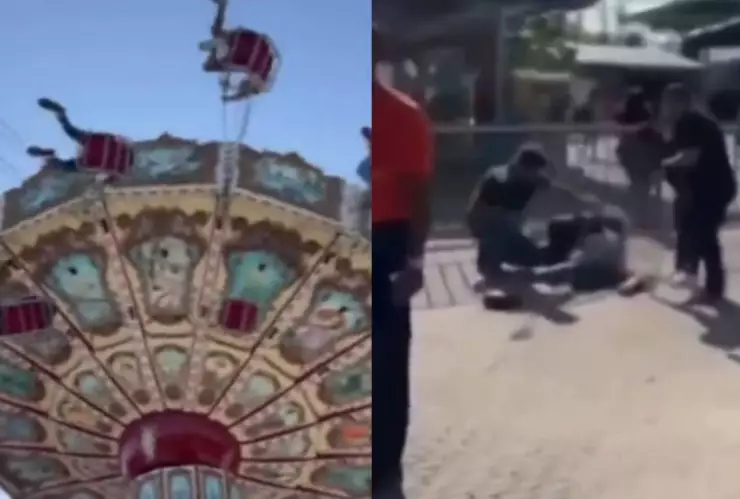 VIDEO Mujer cae de juego mecánico y sufre fuerte lesión