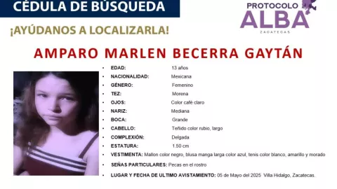 Alerta Amber en Zacatecas: Reportan la desaparición de una menor de 13 años en Villa Hidalgo; esto se sabe