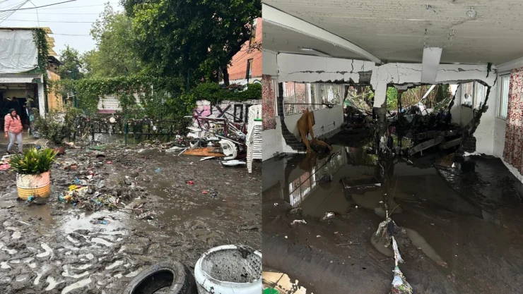 Lodo dentro de casas y patios de la Alcaldía Magdalena contreras, CDMX, tras las lluvias del 19 de julio de 2025.
