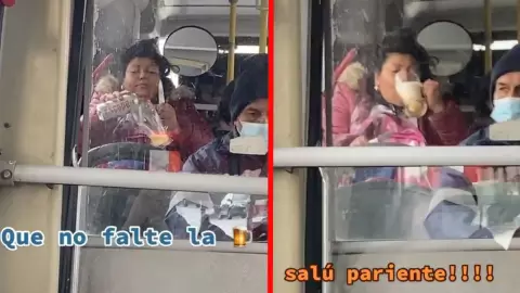 Mujer prepara michelada en el microbus.-