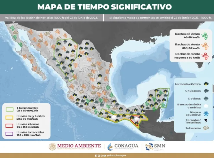 Clima en México 22 de junio