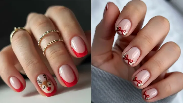 7 diseños solo con color rojo que puedes usar en uñas cortas.