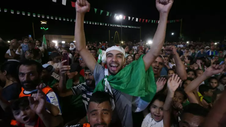 Paris 2024 Olympic Games - Algerian fans watch Imane Khelif win Olympic Boxing gold medal