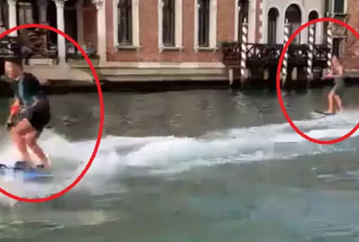 Video Turistas surfearon el Gran Canal de Venecia, fueron multados (2).
