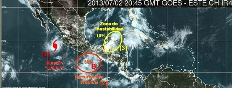 El huracán Dalila se alejan de la costa Mexicana del Pacífico hacia el sudoeste