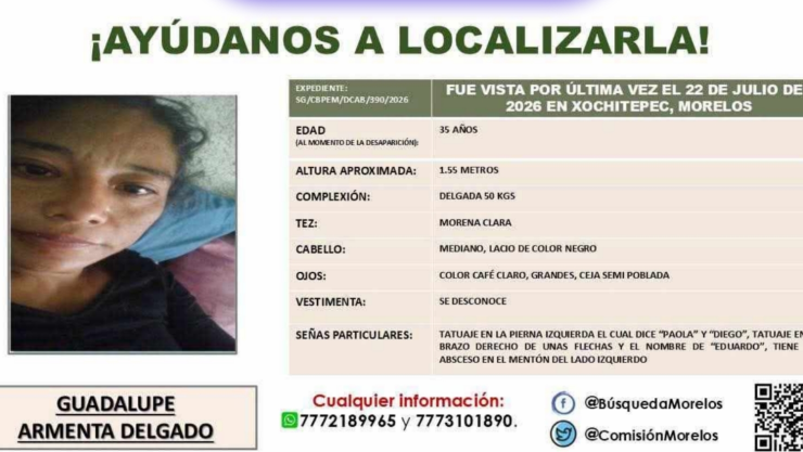 SE BUSCA a Guadalupe Armenta Delgado, mujer desaparecida en Xochitepec.
