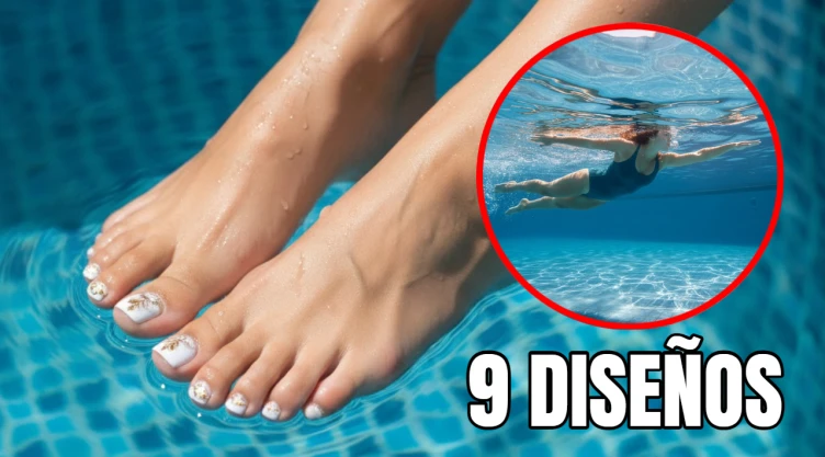 9 diseños de uñas blancas con dorado que puedes usar en los pies para lucir en natación