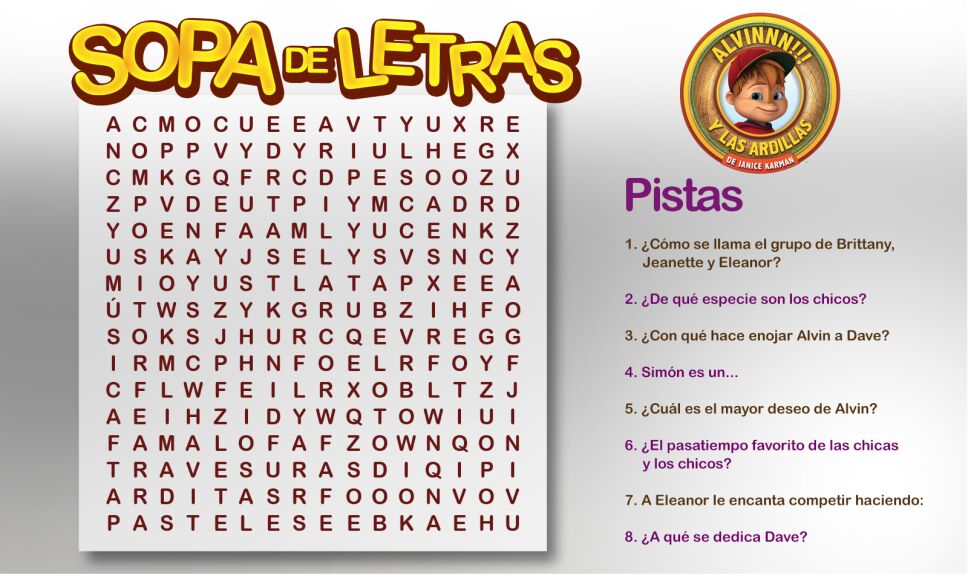 sopa de letras alvin y las ardillas