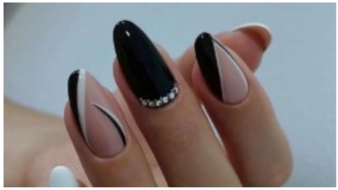 uñas almendradas nrgro y blanco