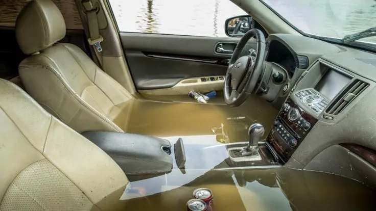 Agua acumulada debajo del asiento del coche