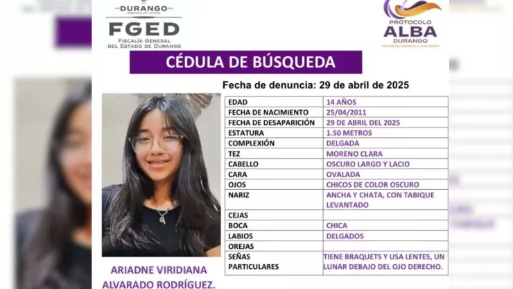 Durango Ficha de búsqueda para Ariadne, adolescente de 14 años desaparecida en Lerdo.jpg