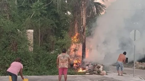 Fuerte incendio en Motul por quema de basura